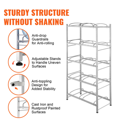 Βάση κανάτας νερού VEVOR 5 επιπέδων Διπλής σειράς ράφι κανάτας νερού 10 μπουκαλιών Ασημί γκρι