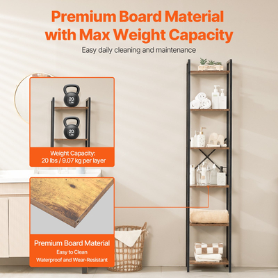 VEVOR Μεταλλικό Ράφι Ρουστίκ Βιβλιοθήκη 6 Επιπέδων για Σαλόνι Υπνοδωμάτιο &amp; Γραφείο