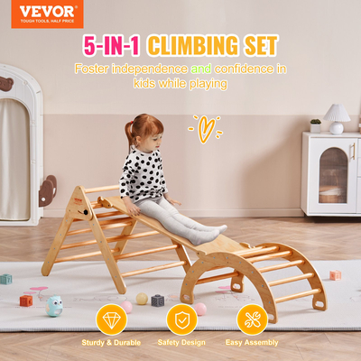 VEVOR Pikler Triangle Set 5in1 Montessori Climbing Toys for νήπια Μεγάλο ξύλο