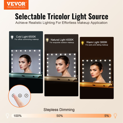 VEVOR Χόλιγουντ καθρέφτης νεσεσέρ με φώτα με επιτραπέζια βάση USB τύπου C 23,6 ιντσών