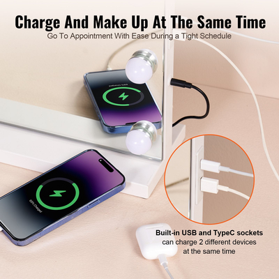 VEVOR Χόλιγουντ καθρέφτης νεσεσέρ με φώτα με επιτραπέζια βάση USB τύπου C 23,6 ιντσών