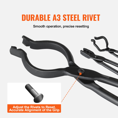 VEVOR Blacksmith Tongs, 18" 3 ΤΕΜ, V-Bit Bolt Tongs, Wolf Jaw Tongs και Z V-Bit Tongs, Carbon Steel Forge Tongs με ατσάλινα πριτσίνια, για αρχάριους και έμπειρους σιδηρουργούς, λεπίδες και τεχνίτες