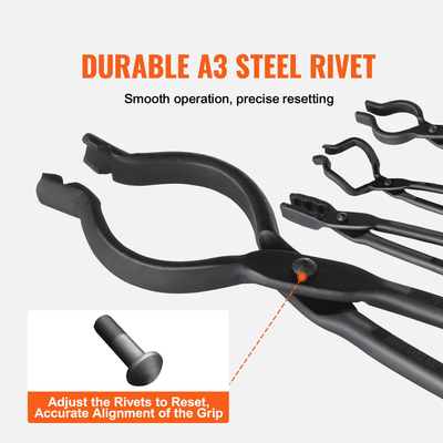 VEVOR Blacksmith Tongs, 18” 4 ΤΕΜ, V-Bit Bolt Tongs, Wolf Jaw Tongs, Z V-Bit Tongs and Gripping Tongs, Carbon Steel Forge Tongs με Α3 Ατσάλινα πριτσίνια, για αρχάριους και έμπειρους σιδηρουργούς, λεπίδες