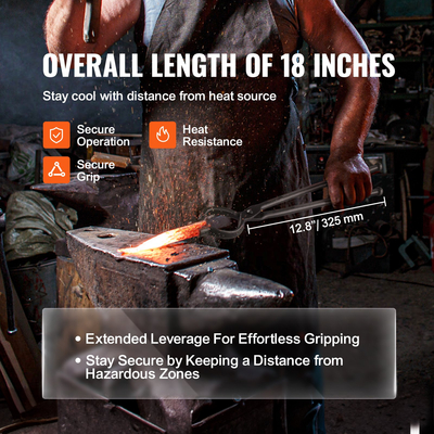 VEVOR Blacksmith Tongs, 18" V-Bit Bolt Tongs, Carbon Steel Forge Tongs με Α3 Ατσάλινα πριτσίνια, για μακριές, ακανόνιστες και σε σχήμα καρφιού σφυρηλάτηση, για αρχάριους και έμπειρους σιδηρουργούς και λεπίδες