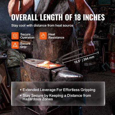 VEVOR Blacksmith Tongs, 18” Wolf Jaw Tongs, Carbon Steel Forge Tongs με Α3 Ατσάλινα πριτσίνια, για πέταλα, κυρτά σχήματα, σφυρηλάτηση μπλοκ, για αρχάριους και έμπειρους σιδηρουργούς και λεπίδες