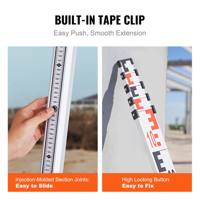 Ράβδος μέτρησης VEVOR 5M Metric Telescopic Grade Rod CM/MM με επίπεδο &amp; τσάντα φυσαλίδων