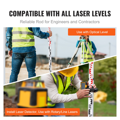 Ράβδος μέτρησης VEVOR 5M Metric Telescopic Grade Rod CM/MM με επίπεδο &amp; τσάντα φυσαλίδων