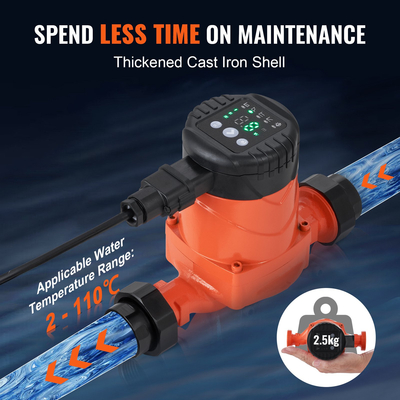 Αντλία κυκλοφορίας ζεστού νερού Vevor Ενεργειακά αποδοτική Αντλία κυκλοφορίας υψηλής απόδοσης ECM Μόνιμος κινητήρας μαγνήτη 220V 45W, Μέγιστος ρυθμός ροής 60 L/min, Μέγιστη ανύψωση κεφαλής 6 m, Σύνδεση με σπείρωμα 1-1/2&quot;, 5 έξυπνες λειτουργίες ελέγχου Χαμηλός θόρυβος