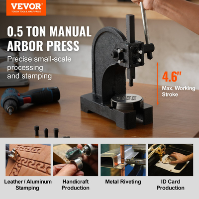 VEVOR Arbor Press, 0,5 Ton Manual Arbor Press, 4,6&quot; Μέγιστο ύψος, Χυτοσίδηρος βαρέως τύπου Desktop Arbor Press, Precision Hand Press για στάμπα, κάμψη, τέντωμα, διαμόρφωση