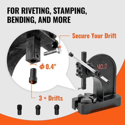 VEVOR Arbor Press, 0,5 Ton Manual Arbor Press, 4,6&quot; Μέγιστο ύψος, Χυτοσίδηρος βαρέως τύπου Desktop Arbor Press, Precision Hand Press για στάμπα, κάμψη, τέντωμα, διαμόρφωση