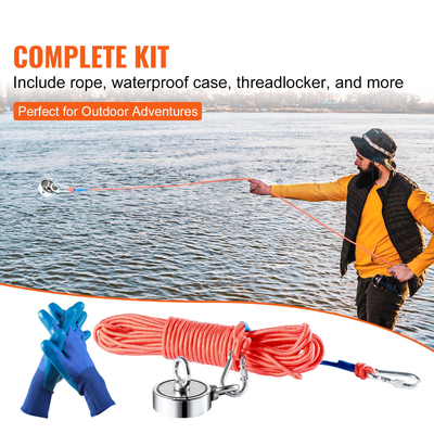 VEVOR Magnet Fishing Kit, 1200lbs Μαγνήτες ψαρέματος διπλής όψης Pulling Force, Μαγνήτης διαμέτρου 2,95 ιντσών με σχοινί, γάντζος αρπάγης, γάντια, αδιάβροχη θήκη, κλειδαριά με νήματα, μπουλόνι ματιών, για ψάρεμα
