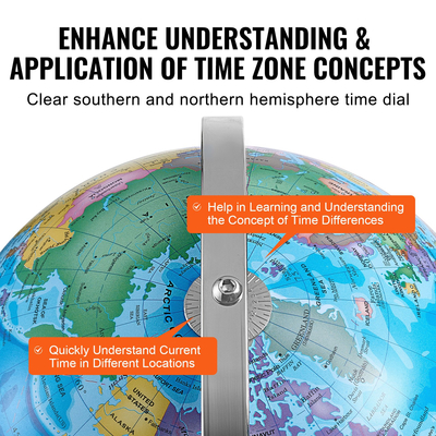 VEVOR Περιστρεφόμενη παγκόσμια σφαίρα με βάση, 13 in/330,2 mm, Εκπαιδευτική γεωγραφική σφαίρα με υλικό ABS ακριβούς ζώνης ώρας, περιστρεφόμενη σφαίρα 720° για παιδιά που μαθαίνουν Παιδιά στην τάξη Εκπαίδευση Γεωγραφίας (Γλώσσα χάρτη: Αγγλικά)