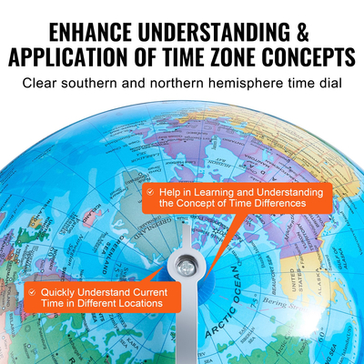 VEVOR Περιστρεφόμενη Παγκόσμια Σφαίρα με βάση, 8 ίντσες/203,2 mm, Εκπαιδευτική Γεωγραφική Σφαίρα με υλικό ABS ακριβούς ζώνης ώρας, 360° Περιστρεφόμενη σφαίρα για παιδιά που μαθαίνουν Παιδιά στην τάξη Εκπαίδευση Γεωγραφίας (Γλώσσα χάρτη: Αγγλικά)