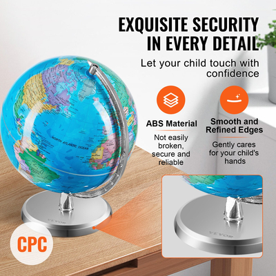 VEVOR Περιστρεφόμενη Παγκόσμια Σφαίρα με βάση, 8 ίντσες/203,2 mm, Εκπαιδευτική Γεωγραφική Σφαίρα με υλικό ABS ακριβούς ζώνης ώρας, 360° Περιστρεφόμενη σφαίρα για παιδιά που μαθαίνουν Παιδιά στην τάξη Εκπαίδευση Γεωγραφίας (Γλώσσα χάρτη: Αγγλικά)