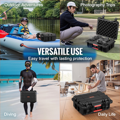 VEVOR 0,56 Cu.ft Αδιάβροχη σκληρή θήκη με κλιπ λαβής με τρύπες για λουκέτο αφρός PU