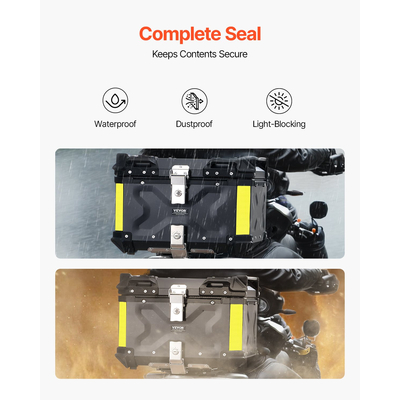 VEVOR 65L Top Case Μοτοσικλέτας Universal Tail Box μοτοσυκλέτας με δερμάτινη επένδυση
