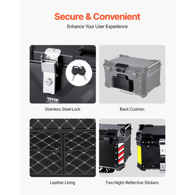 VEVOR 65L Top Case Μοτοσικλέτας Universal Tail Box μοτοσυκλέτας με δερμάτινη επένδυση