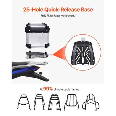 VEVOR 45L Top Case Μοτοσικλέτας Universal Tail Box μοτοσυκλέτας με δερμάτινη επένδυση