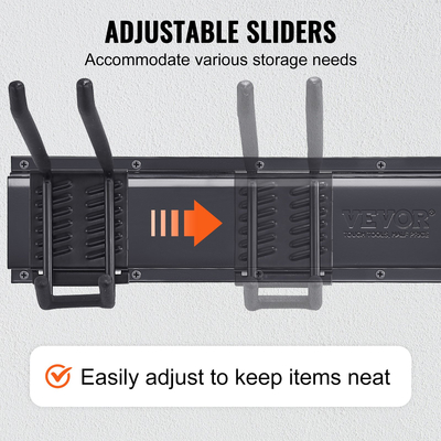 Οργανωτής εργαλείων γκαράζ, μέγιστη χωρητικότητα φορτίων 800, οργάνωση ραφιών αποθήκευσης κήπων κήπων τοίχου Βαρέων καθηκόντων με 6 διευθετήσιμους γάντζους και 3 ράγες, για εργαλεία κήπου, φτυάρια, Trimmer, και σωλήνες