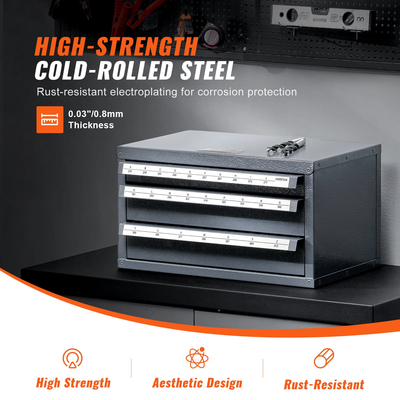 Ντουλάπι δοσομετρητή τρυπανιών VEVOR, ντουλάπι οργάνωσης τρυπανιού τριών συρταριών για το Α έως το Ω, ντουλάπι οργάνωσης δοσομετρητή τρυπανιών από χάλυβα με ετικέτες, δοσομετρητής τρυπανιών με δυνατότητα στοίβαξης για αποθήκευση τρυπανιών