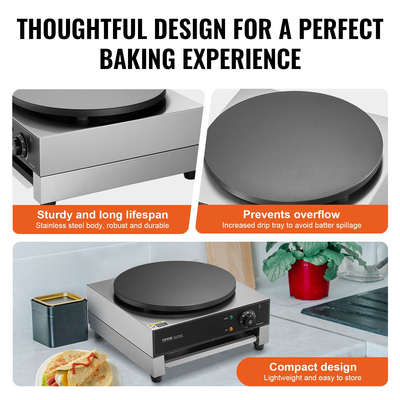 VEVOR Ηλεκτρική κρεποποιός 16 ιντσών Εμπορική μηχανή κρεπαρίσματος 1700W Αντικολλητική