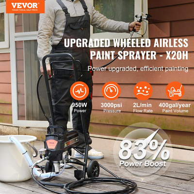 VEVOR Stand Airless Paint Sprayer, 950W 3000PSI High Efficiency Electric Airless Sprayer with Cart, Fine and ομοιόμορφο εφέ βαφής, Ψεκαστήρες χρωμάτων για έπιπλα και φράχτες εσωτερικού και εξωτερικού σπιτιού