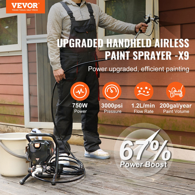 VEVOR Stand Airless Paint Sprayer, 750W 3000PSI High Efficiency Electric Airless Sprayer, Fine and ομοιόμορφο αποτέλεσμα βαφής, Φορητοί ψεκαστήρες χρωμάτων για έπιπλα και φράκτες σπιτιού εσωτερικού και εξωτερικού χώρου