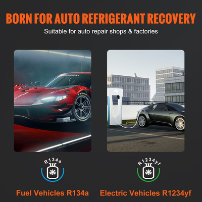 Πλήρως αυτόματο μηχάνημα ανάκτησης ψυκτικού VEVOR - Κιτ μηχανής ανάκτησης AC διπλού κυλίνδρου Ενσωματωμένο συμπιεστή/ηλεκτρονική ζυγαριά/φίλτρο/δεξαμενή ανάκτησης, μηχάνημα ανάκτησης HVAC μόνο για R134A+R1234YF