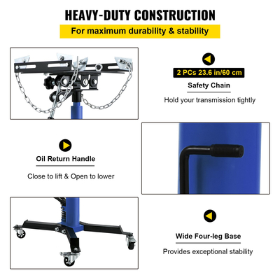 Υποδοχή κιβωτίου ταχυτήτων VEVOR, 0,5 τόνος/1100 λίβρες Χωρητικότητα Υδραυλική τηλεσκοπική υποδοχή κιβωτίου ταχυτήτων, Βάση 2 σταδίων δαπέδου με πεντάλ ποδιού, περιστρεφόμενος τροχός 360°, ανυψωτικό γκαράζ/καταστήματος, μπλε