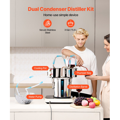 VEVOR Moonshine Still Water Alcohol Distiller 3Gal με βαρέλι Thumper &amp; αντλία νερού 8W