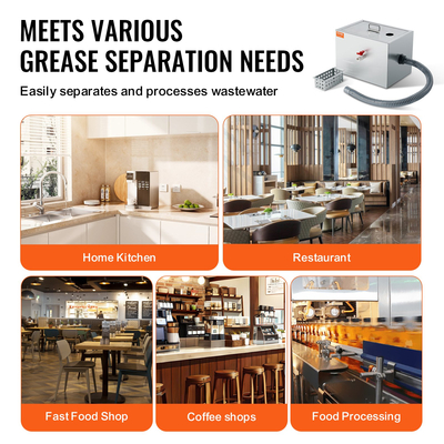 VEVOR Commercial Grease Trap, 8 LBS Grease Interceptor, Top Int Interceptor, Under Sink Graase Trap από ανοξείδωτο ατσάλι, 2,8 GPM Διαχωριστής λυμάτων λαδιού-νερού, για Καντίνα Εστιατορίου Κουζίνα σπιτιού