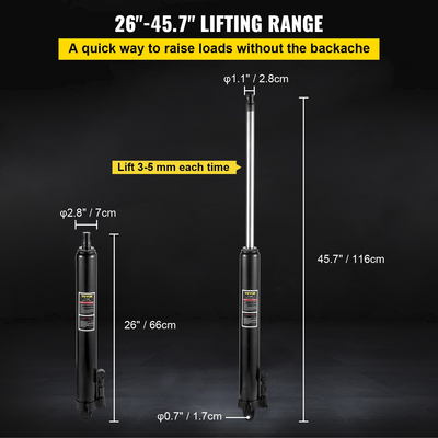 VEVOR Hydraulic Long Ram Jack, χωρητικότητας 3 Tons/6600 lbs, με μονοέμβολη αντλία και βάση Clevis, χειροκίνητος επιλογέας κερασιού με λαβή, για γερανούς γκαράζ/καταστήματος, ανυψωτικό κινητήρα, μαύρο