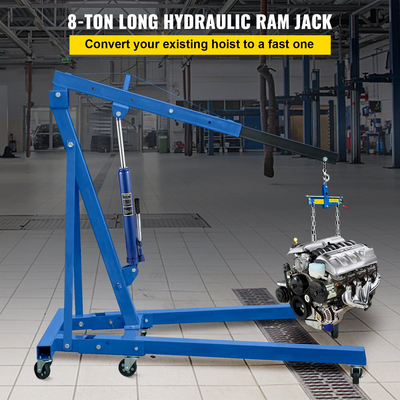VEVOR Hydraulic Long Ram Jack, χωρητικότητας 8 Tons/17363 lbs, με μονοέμβολη αντλία και βάση Clevis, Χειροκίνητος επιλογέας Cherry με λαβή, για γερανούς γκαράζ/καταστήματος, ανυψωτικό κινητήρα, μπλε