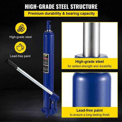 VEVOR Hydraulic Long Ram Jack, χωρητικότητας 8 Tons/17363 lbs, με μονοέμβολη αντλία και βάση Clevis, Χειροκίνητος επιλογέας Cherry με λαβή, για γερανούς γκαράζ/καταστήματος, ανυψωτικό κινητήρα, μπλε