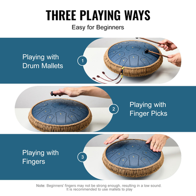 VEVOR Steel Tongue Drum 14 in 15 Rain Drum for Outside C Major Navy Blue