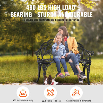 VEVOR Εξωτερικός πάγκος, 38,8 ιντσών Μεταλλικός πάγκος κήπου για εξωτερικούς χώρους, 480 λίβρες πάγκος χωρητικότητας φόρτωσης, πάγκος υπαίθριου πάρκου κήπου με πλάτη και μπράτσα, Πάγκος βεράντας για κήπο, πάρκο, αυλή, μπροστινή βεράντα