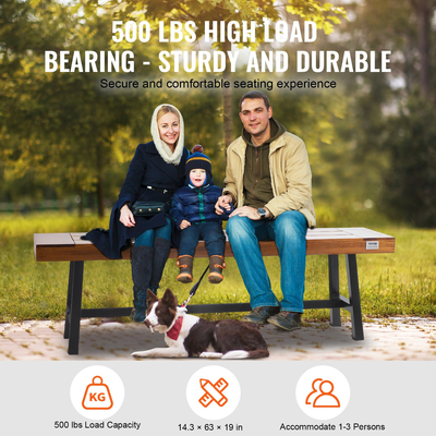 VEVOR Outdoor Bench 63 in Wood Garden Bench Metal Leg Park Patio Dining Pag