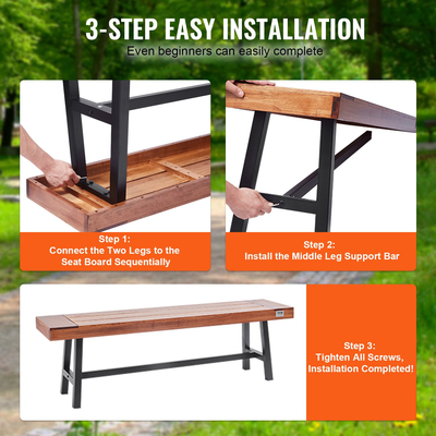 VEVOR Outdoor Bench 63 in Wood Garden Bench Metal Leg Park Patio Dining Pag