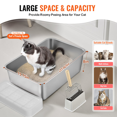 VEVOR 8 σε Deep Litter Box Κουτί απορριμμάτων χωρίς οσμή με σανίδα ποδιών φιλτραρίσματος