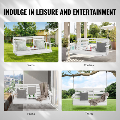 VEVOR 60&quot; Πάγκος Κούνιας Βεράντας Ξύλινος Κρεμαστός Υπαίθριος Κήπος Αίθριο Αυλή Λευκό