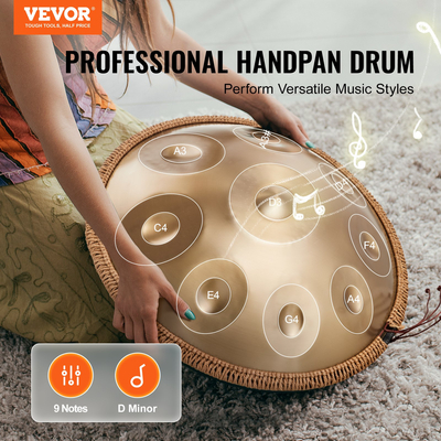 VEVOR Handpan Drum 22 in 9 Notes D Minor Steel Drum Hand with Mallets for Adult
