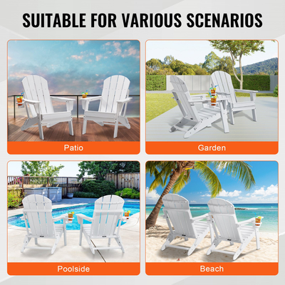 Πλαστικό σετ 2 καρέκλα VEVOR Adirondack με 2 Πτυσσόμενα Πυρκαγιά Λευκό για παντός καιρού