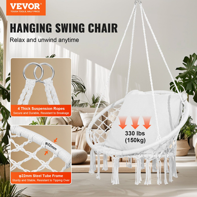 VEVOR αιώρα Swinging Chair Macramé Κρεμαστή καρέκλα με μαξιλάρι εσωτερικού &amp; εξωτερικού χώρου