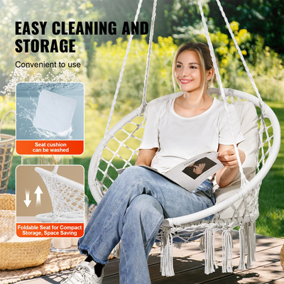 VEVOR αιώρα Swinging Chair Macramé Κρεμαστή καρέκλα με μαξιλάρι εσωτερικού &amp; εξωτερικού χώρου