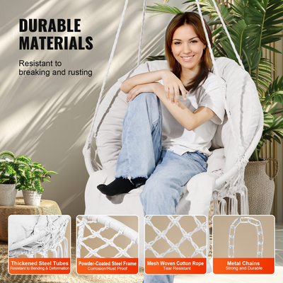 VEVOR αιώρα Swinging Chair Macramé Κρεμαστή καρέκλα με μαξιλάρι εσωτερικού &amp; εξωτερικού χώρου