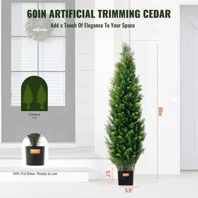 VEVOR 2 Pack 5&#039; Artificial Cedar Topiary Tree Faux Plant UV Decor In/Outdoor