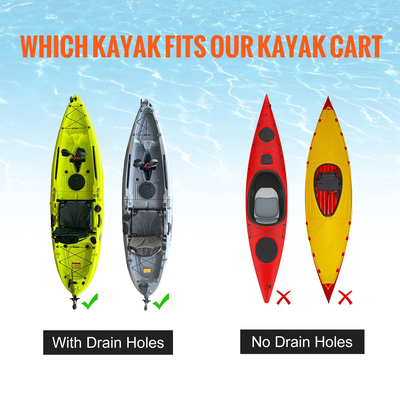 Καρότσι VEVOR Heavy Duty Kayak, χωρητικότητα φόρτωσης 280 lbs, Αποσπώμενο καρότσι κανόε με συμπαγή ελαστικά 10&#039;&#039;, ρυθμιζόμενο πλάτος &amp; προστασία από αφρό κορυφής, για καγιάκ με οπές αποστράγγισης 2,54 mm και άνω