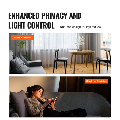 Κουρτινόξυλα VEVOR Διπλά κουρτινόξυλα, 72-144 ίντσες (6-12 πόδια) Ρυθμιζόμενο μήκος, Μαύρα διπλά κουρτινόξυλα με τελάρο καπακιού, διάμετρος 1&quot; και 3/4&quot;, ράβδος διπλού παραθύρου για διαφανείς κουρτίνες και κουρτίνες συσκότισης