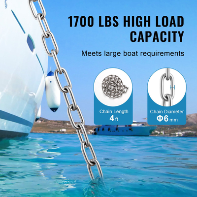 VEVOR Boat Anchor Chain από ανοξείδωτο χάλυβα Μολύβδινη αλυσίδα 1/4&quot; x 4&quot; με δύο δεσμά