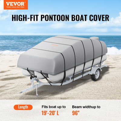 VEVOR Pontoon Boat Cover, 19&#039;-20&#039; Waterproof Trailerable Pontoon Cover, 800D Marine Grade PU Oxford Fabric, με κάλυμμα κινητήρα, 16 αντιανεμικούς ιμάντες πόρπης, ταιριάζει για 19&#039;-20&#039;L, πλάτος δοκού έως 96&quot;, γκρι